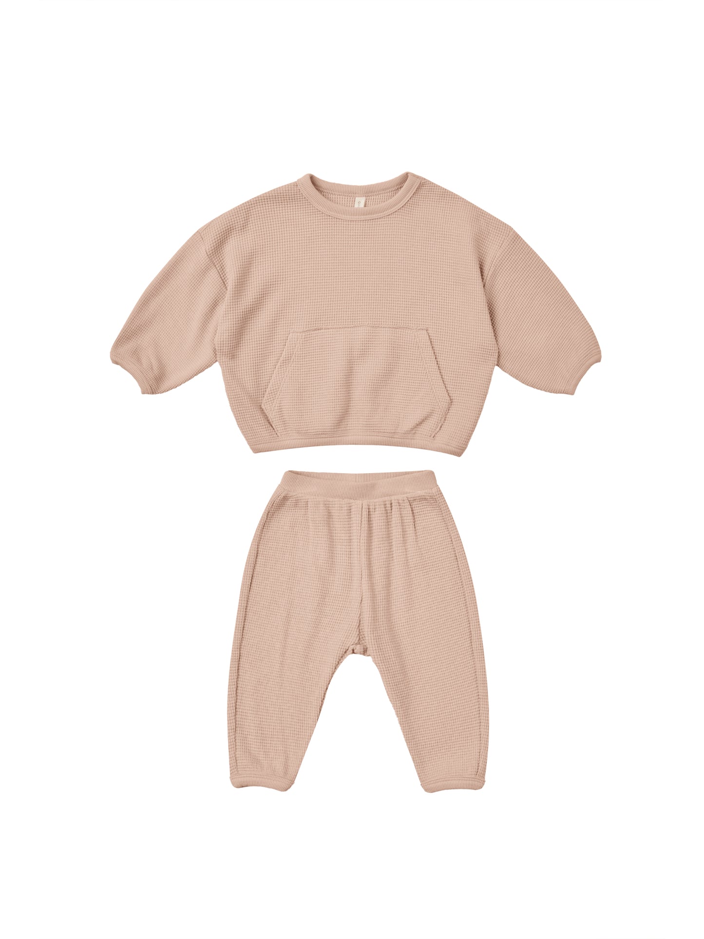 Quincy Mae wrap top + footed pant set || blush