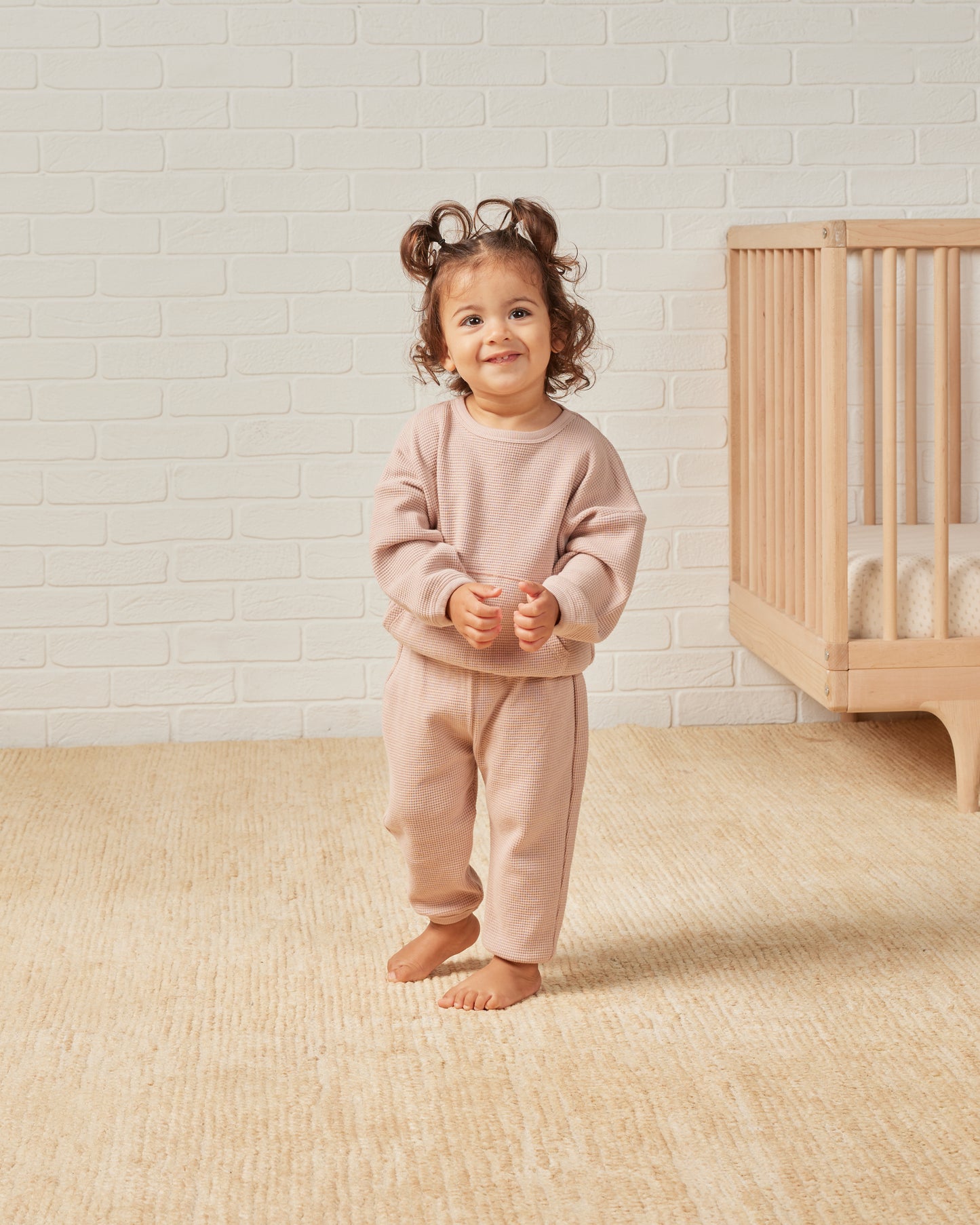 Quincy Mae wrap top + footed pant set || blush