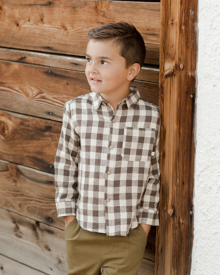 Rylee & Cru Collared Long Sleeve Shirt || Charcoal Check
