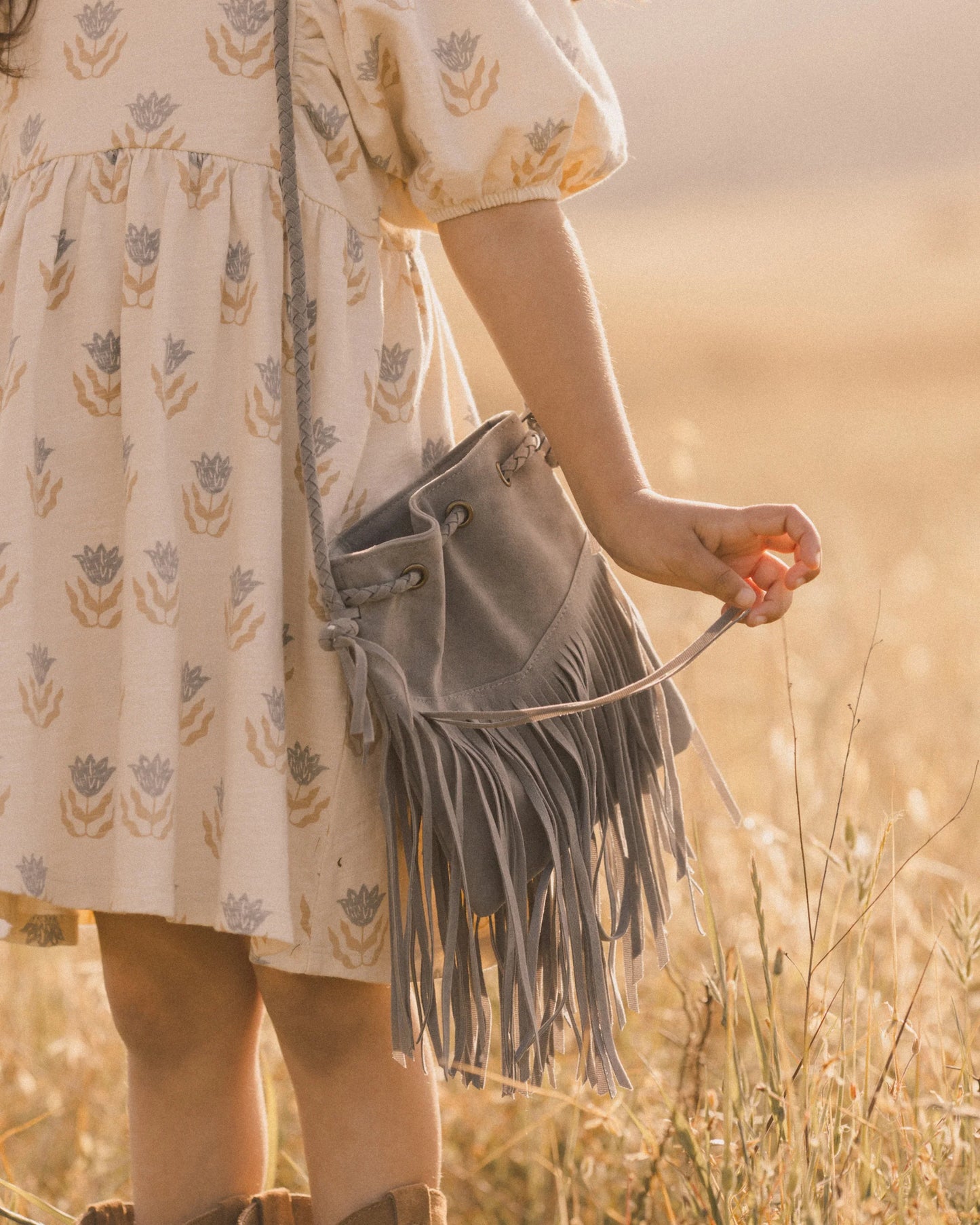 Rylee & Cru Fringe Crossbody Purse || Dusty Blue