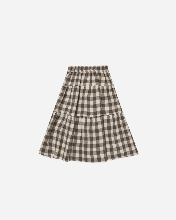 RYLEE & CRU Tiered Midi Skirt || Charcoal Check