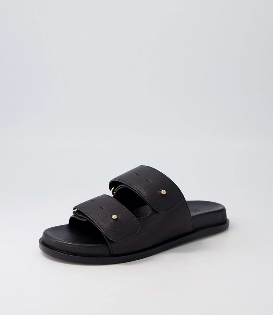 Sol Sana Versus Footbed Leather Slides Black