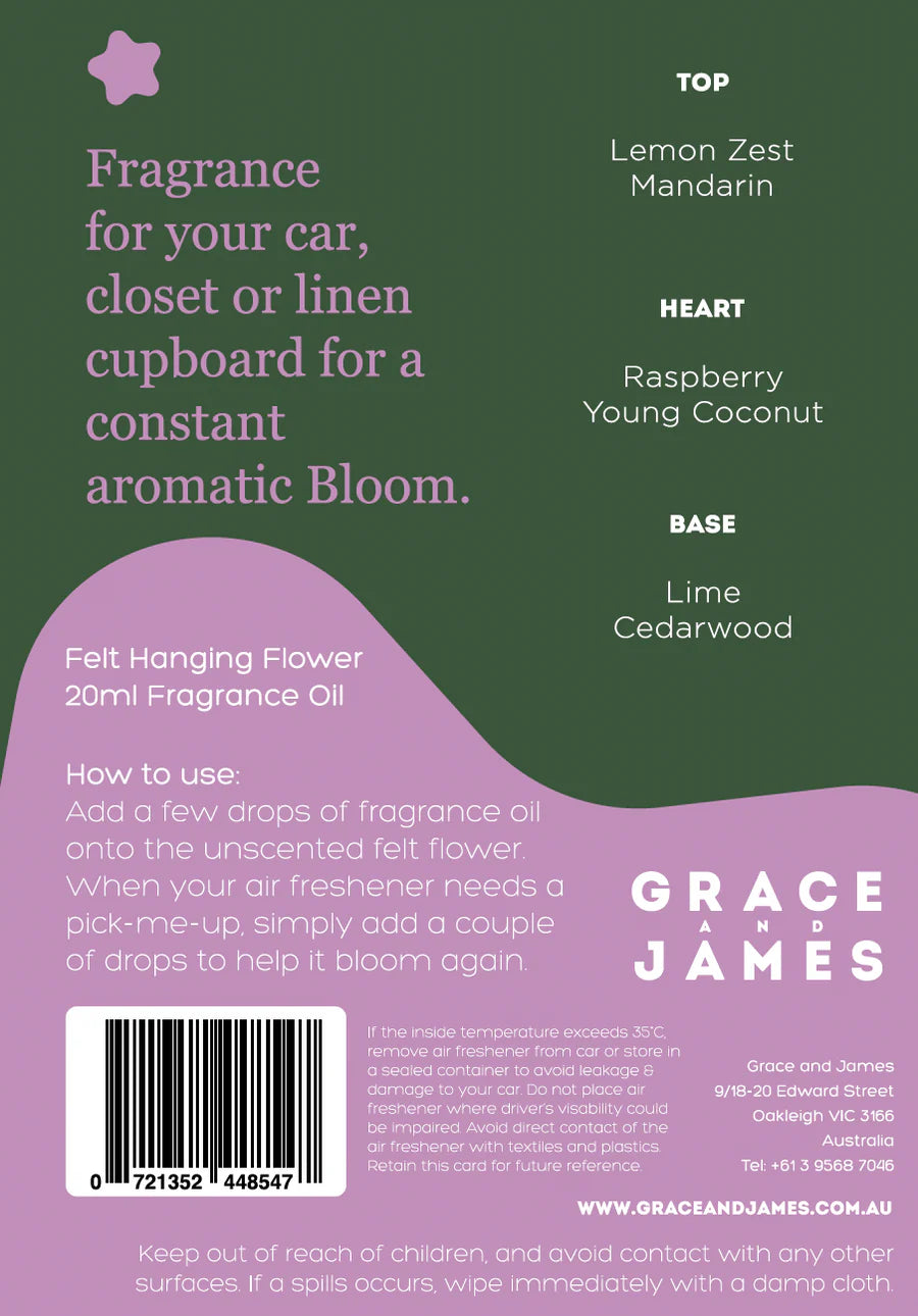 Grace and James Yuzu, Lime & Coconut - Felt Air Freshener