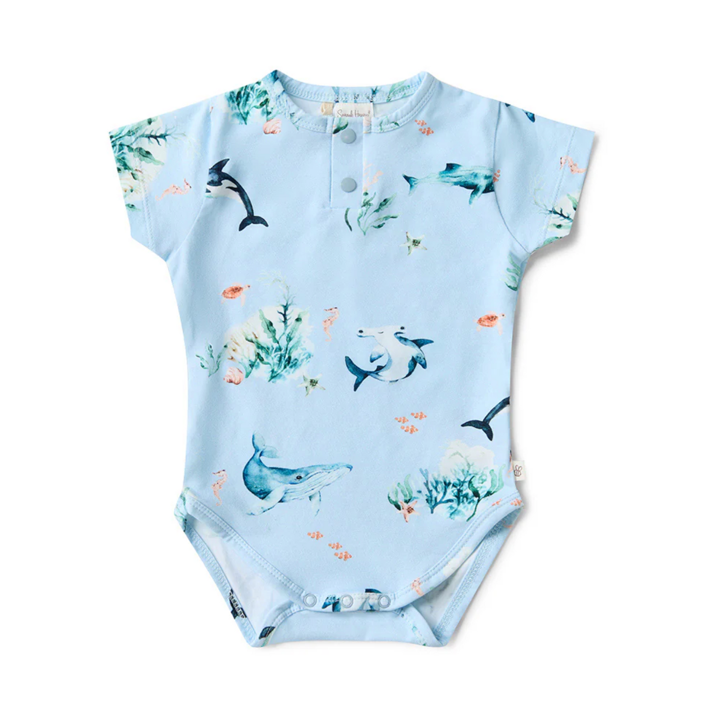 Snuggle Hunny Blue Ocean Short Sleeve Organic Bodysuit