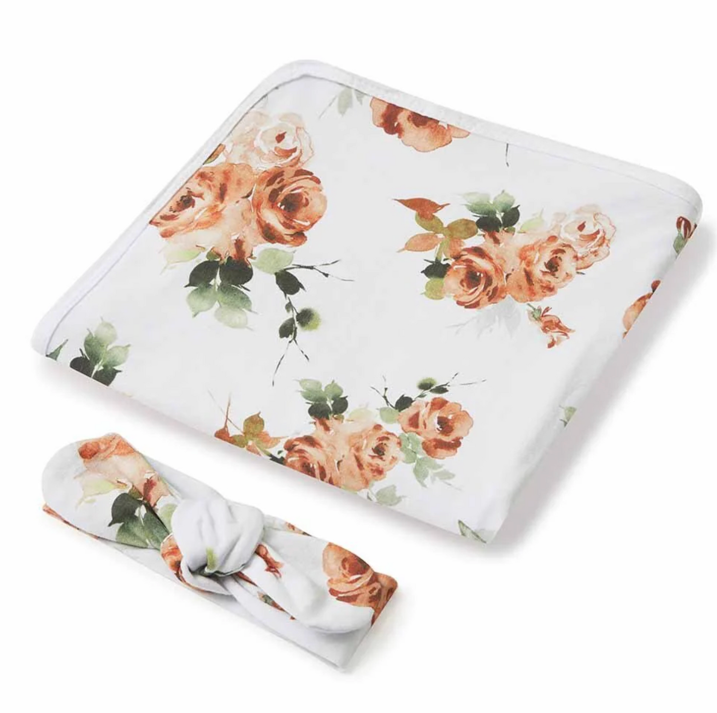 Snuggle Hunny Rosebud Organic Jersey Wrap & Topknot Set