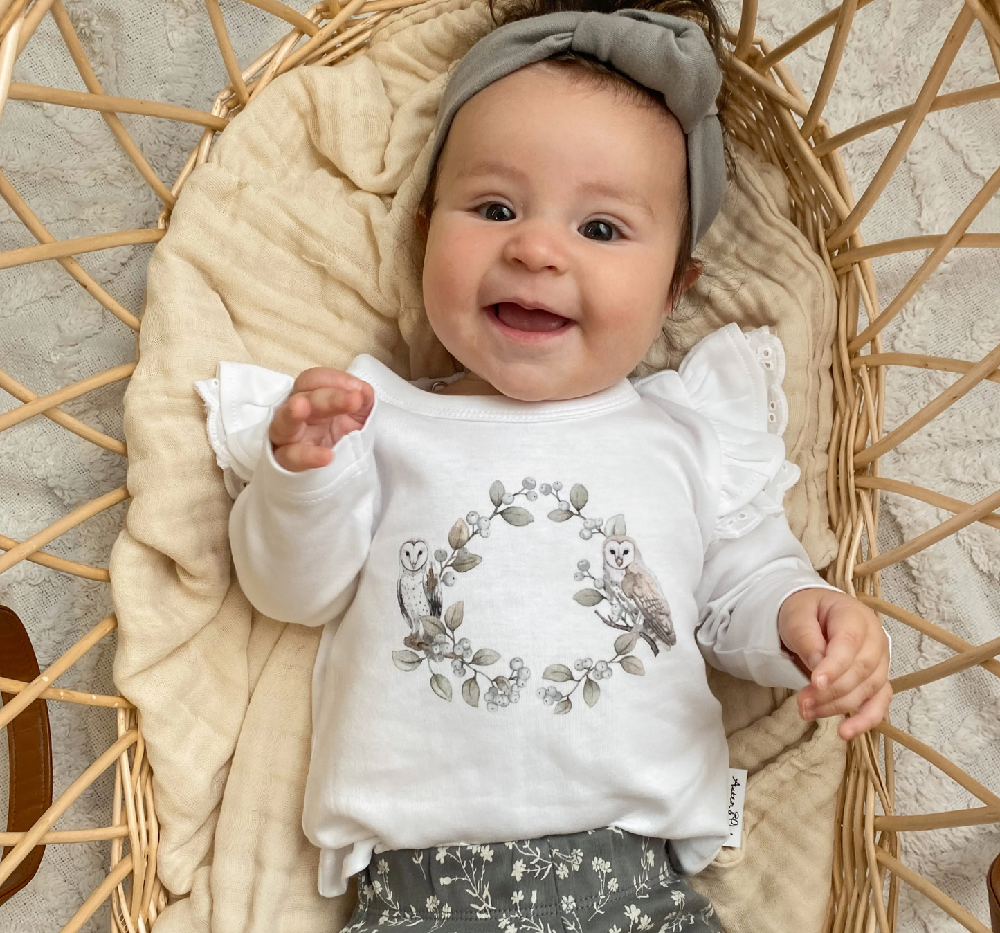 Aster & Oak Barn Owl Print Long Sleeve Tee