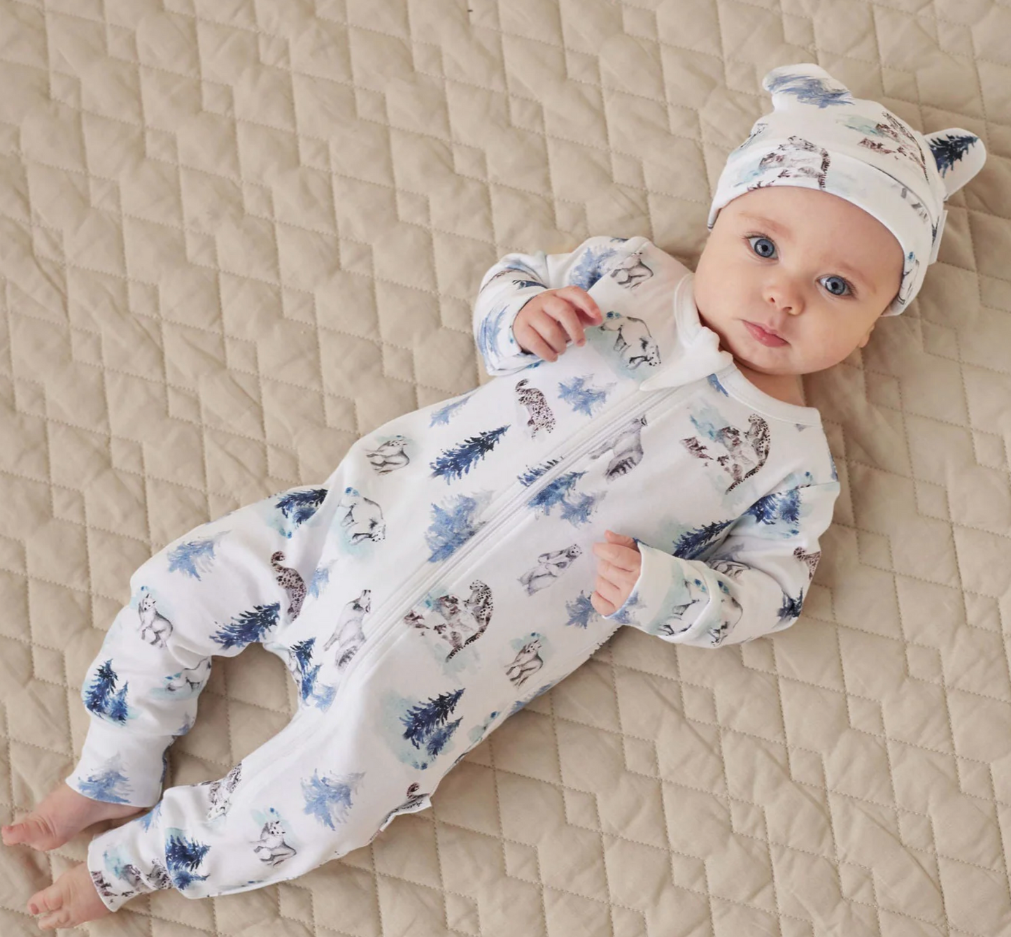 Aster & Oak Snow Animals Zip Romper