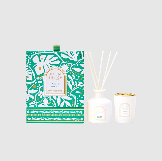 Palm Beach Collection White Woods Mini Candle & Diffuser Set