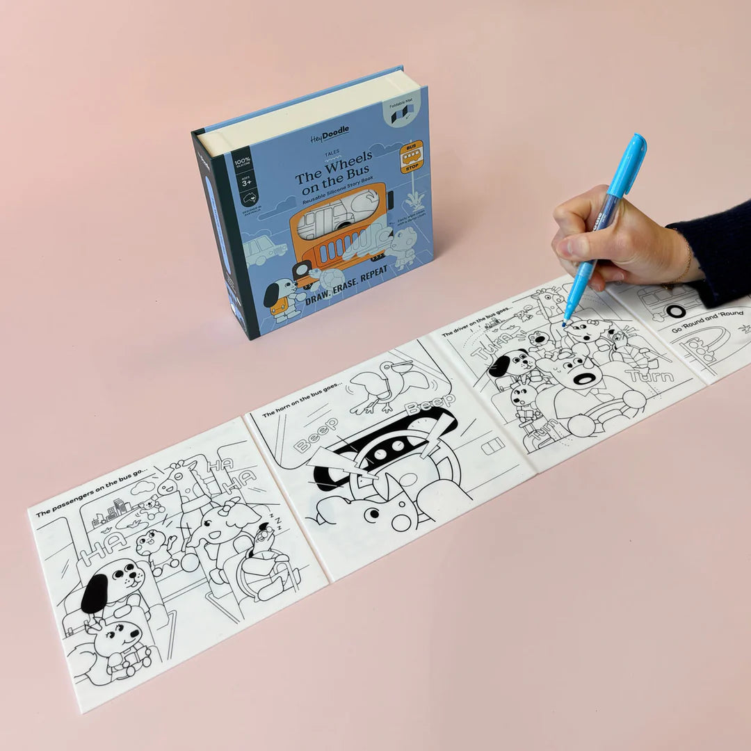 Hey Doodle Wheels On The Bus Tales - Reusable Colouring Book