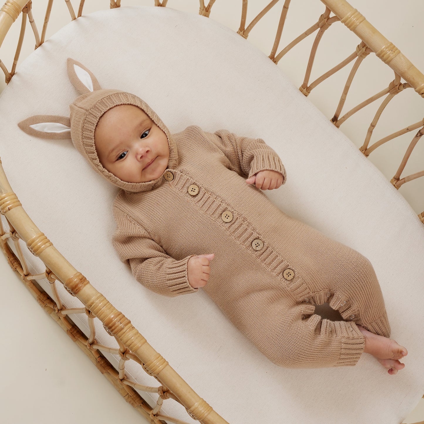 Aster & Oak - Taupe Bunny Knit Romper