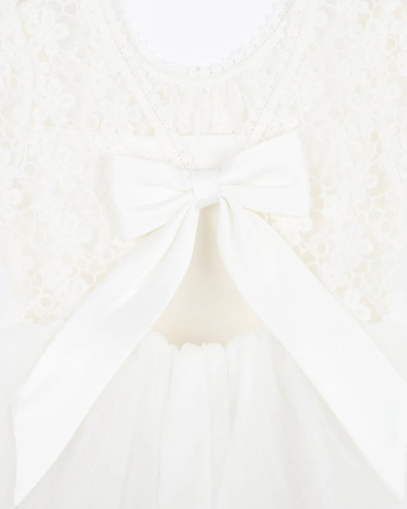 Bebe Lace Bodice w Back Bow Dress Mid Calf