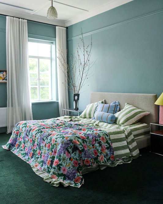 Kip & Co - Moss Stripe Linen Fitted Sheet