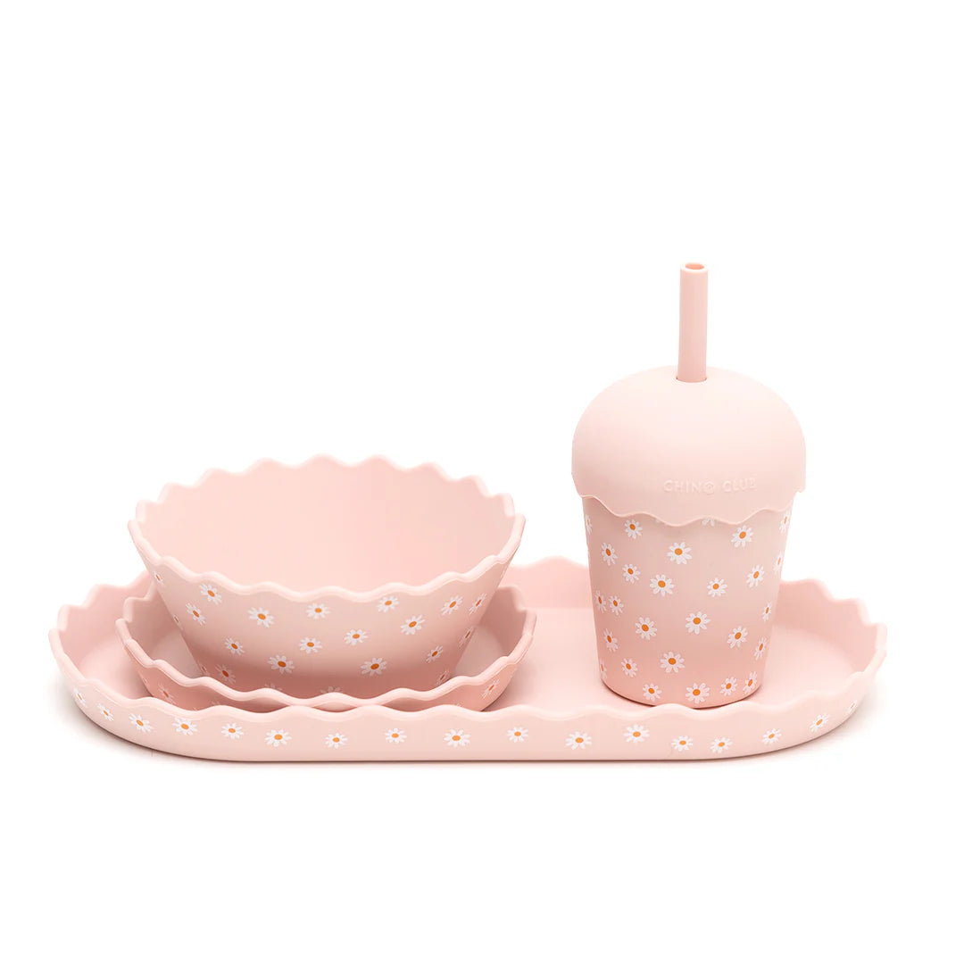 Chino Club - Pink Daisy Wavy Edge Silicone Bowl and Plate Set