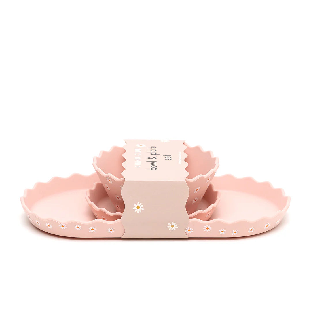 Chino Club - Pink Daisy Wavy Edge Silicone Bowl and Plate Set