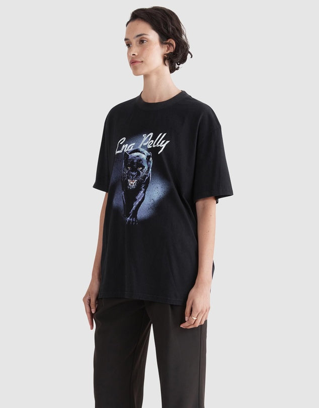 ENA PELLY Panther Oversized Tee- Washed Black