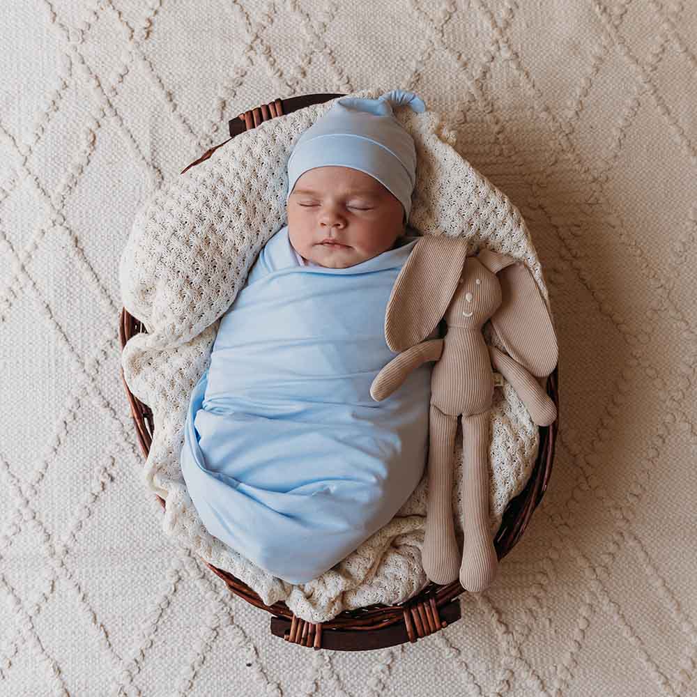 Snuggle Hunny Organic Jersey Wrap & Beanie Set - Baby Blue
