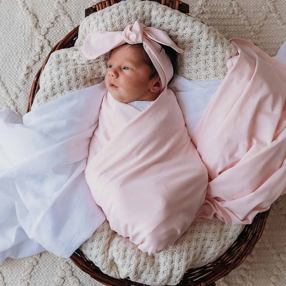 Snuggle Hunny Organic Jersey Wrap & Topknot Set - Baby Pink