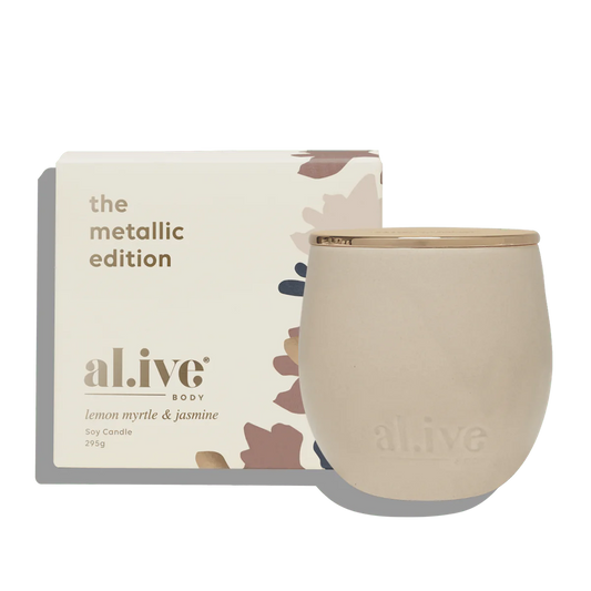Al.ive Body Metallic Edition Lemon Myrtle & Jasmine Soy Candle