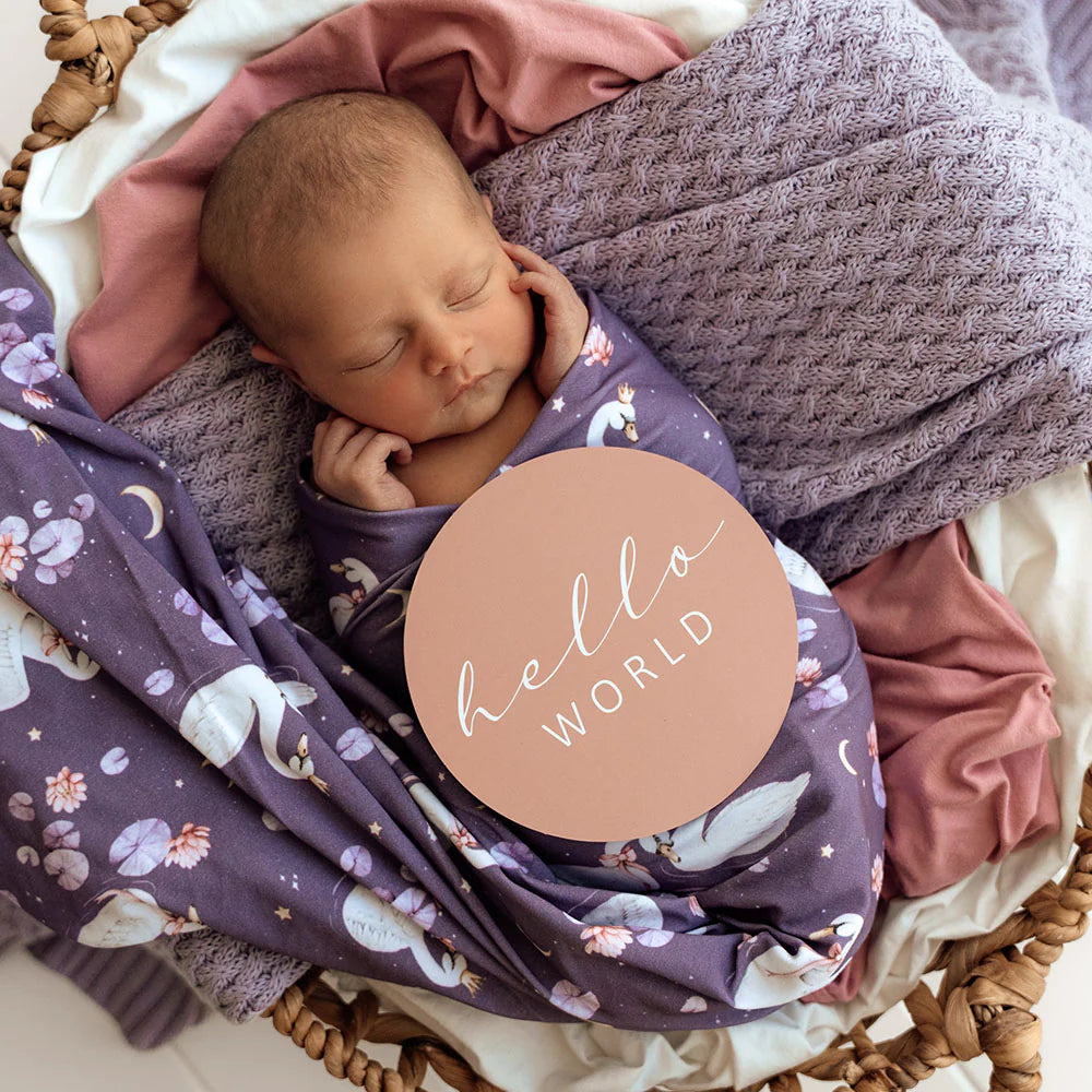 Snuggle Hunny Midnight Swan Organic Jersey Wrap & Topknot Set
