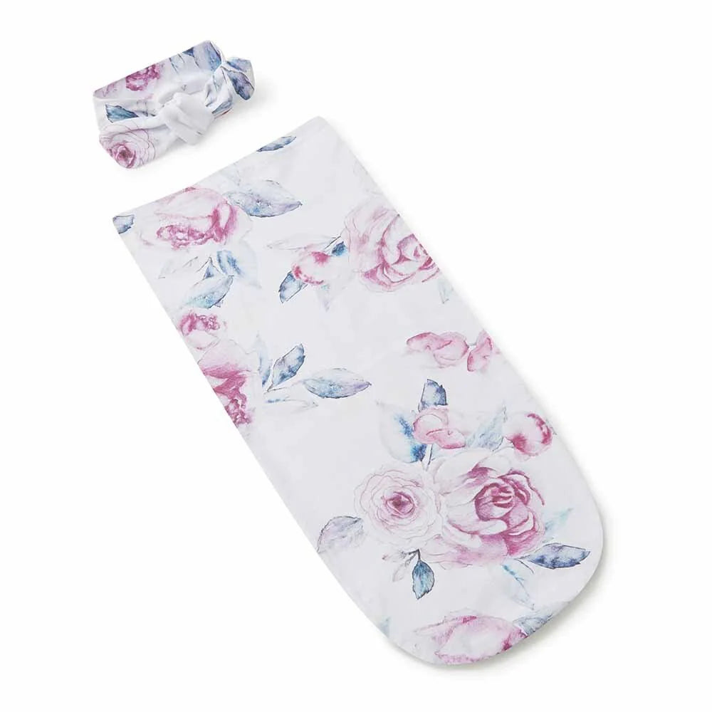 Snuggle Hunny Lilac Skies Organic Snuggle Swaddle & Topknot Set