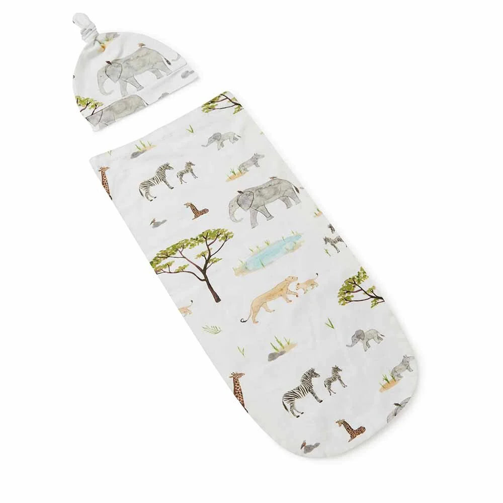 Snuggle Hunny Safari Snuggle Swaddle & Beanie Set