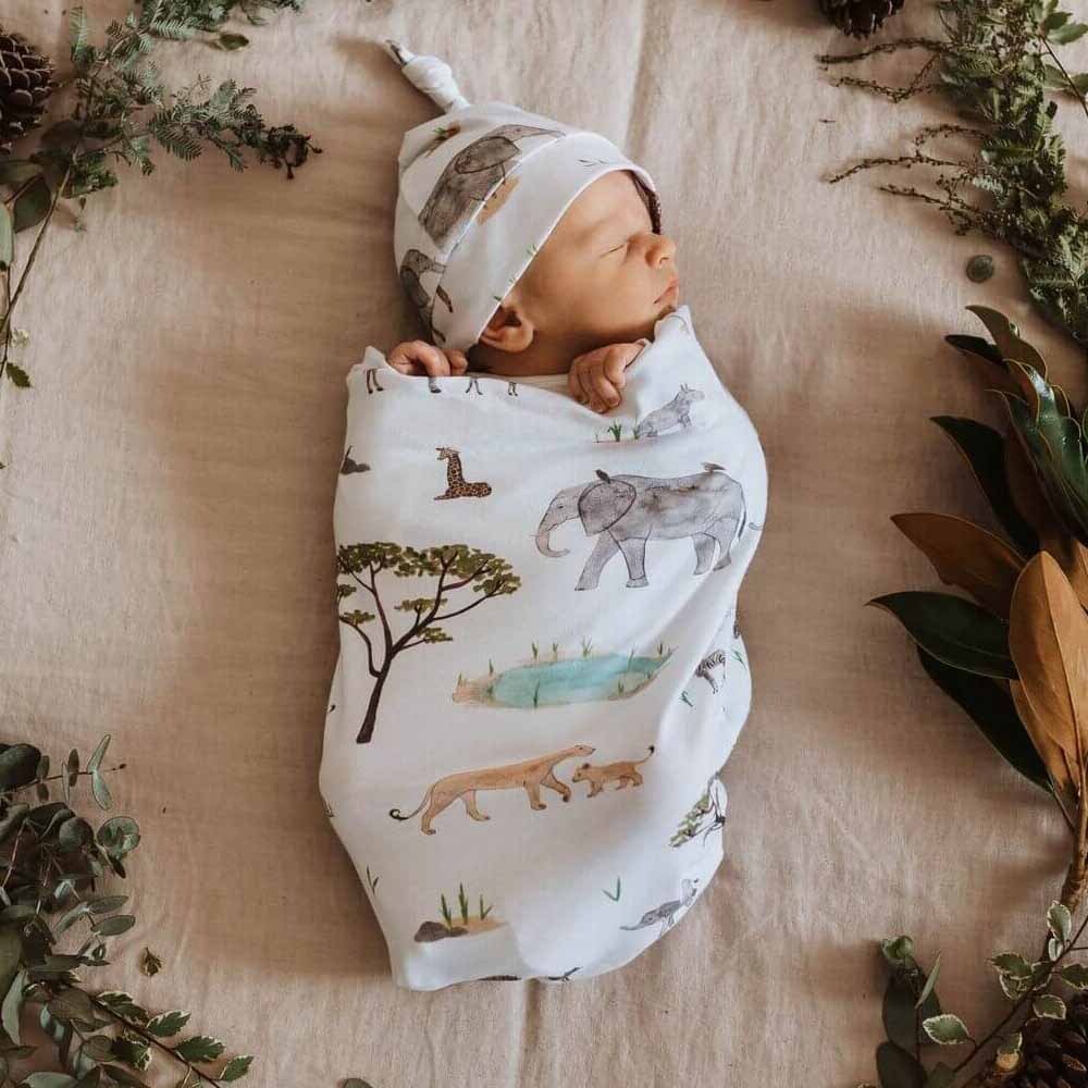 Snuggle Hunny Safari Snuggle Swaddle & Beanie Set