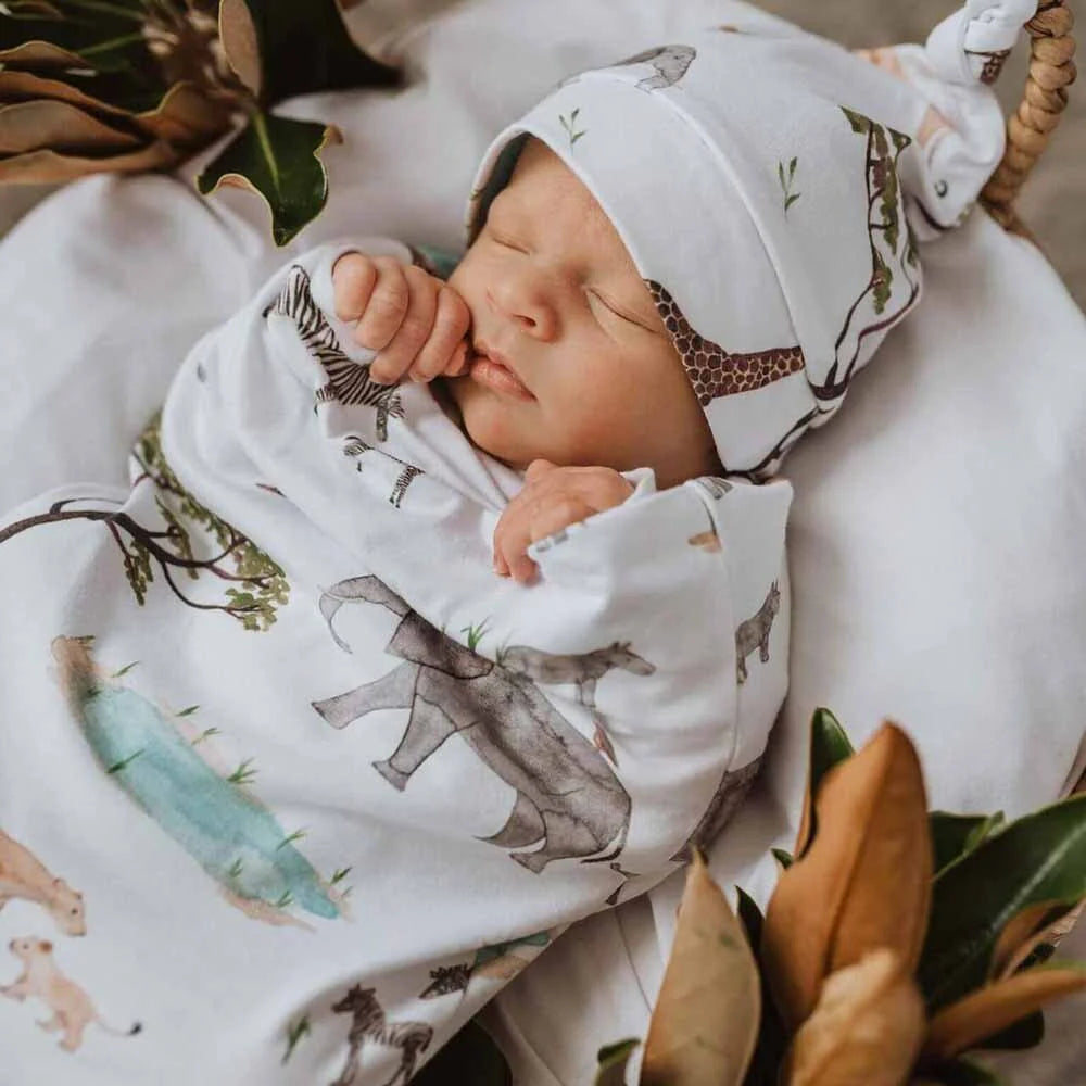Snuggle Hunny Safari Snuggle Swaddle & Beanie Set