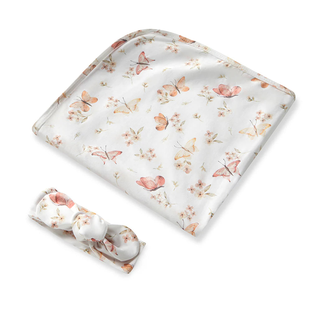 Snuggle Hunny Butterfly Organic Jersey Wrap & Topknot Set