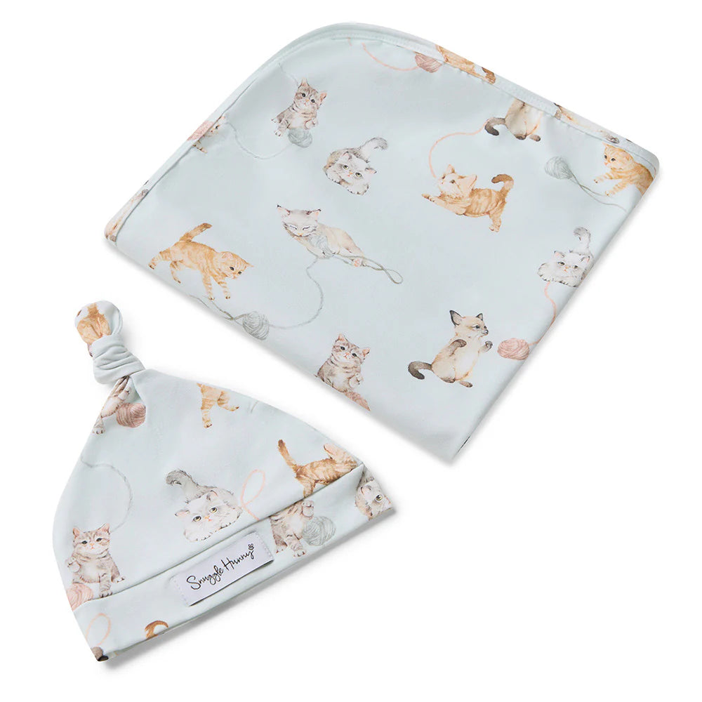 Snuggle Hunny Kittens Organic Jersey Wrap & Beanie Set