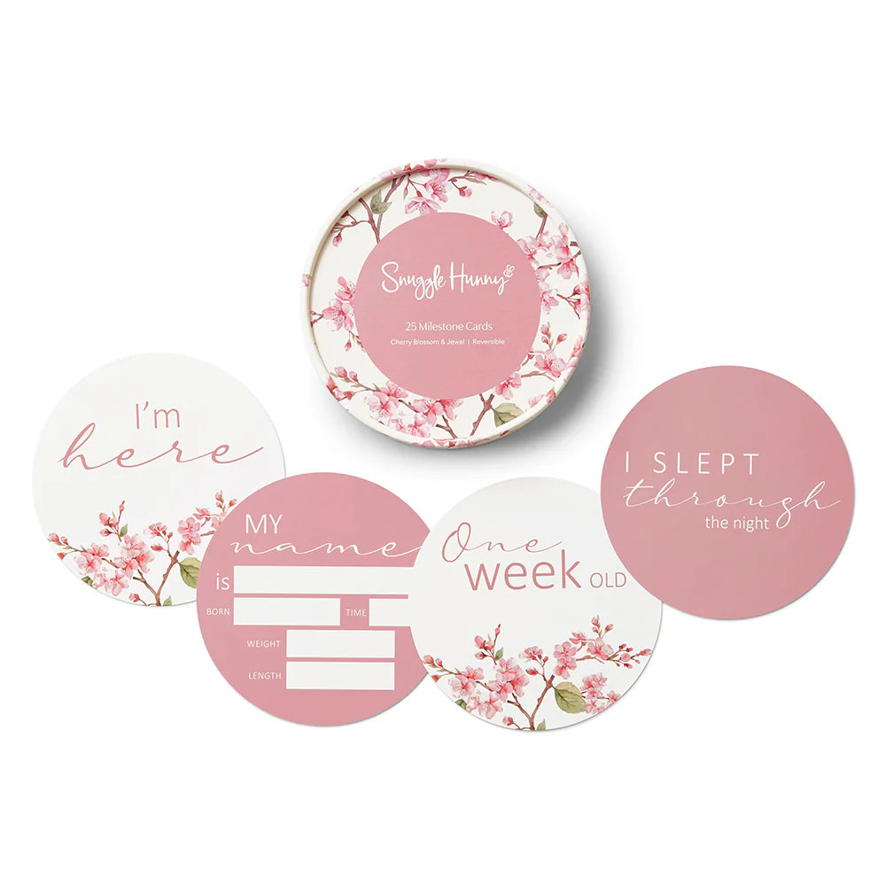 Snuggle Hunny Cherry Blossom & Jewel Reversible Milestone Cards