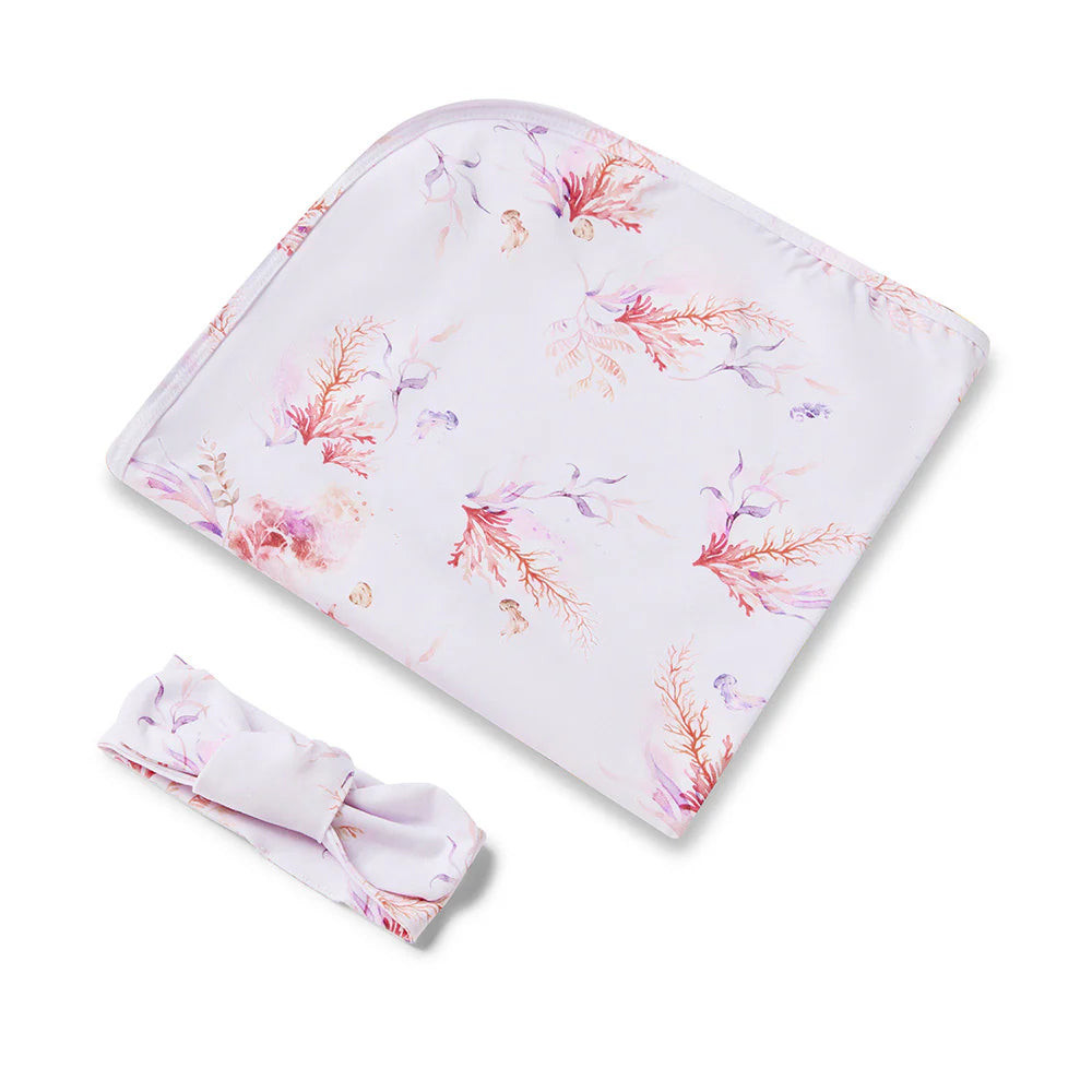 Snuggle Hunny - Coral Organic Jersey Wrap & Topknot Set