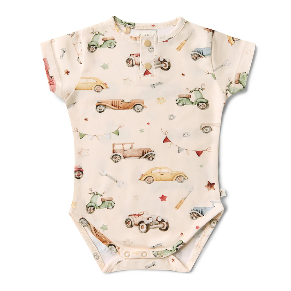Snuggle Hunny Vintage Cars Short Sleeve Organic Bodysuit