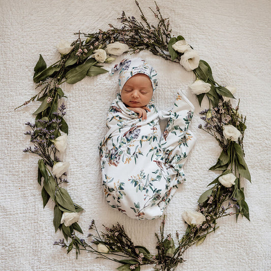 Snuggle Hunny Eucalypt Organic Jersey Wrap & Beanie Set