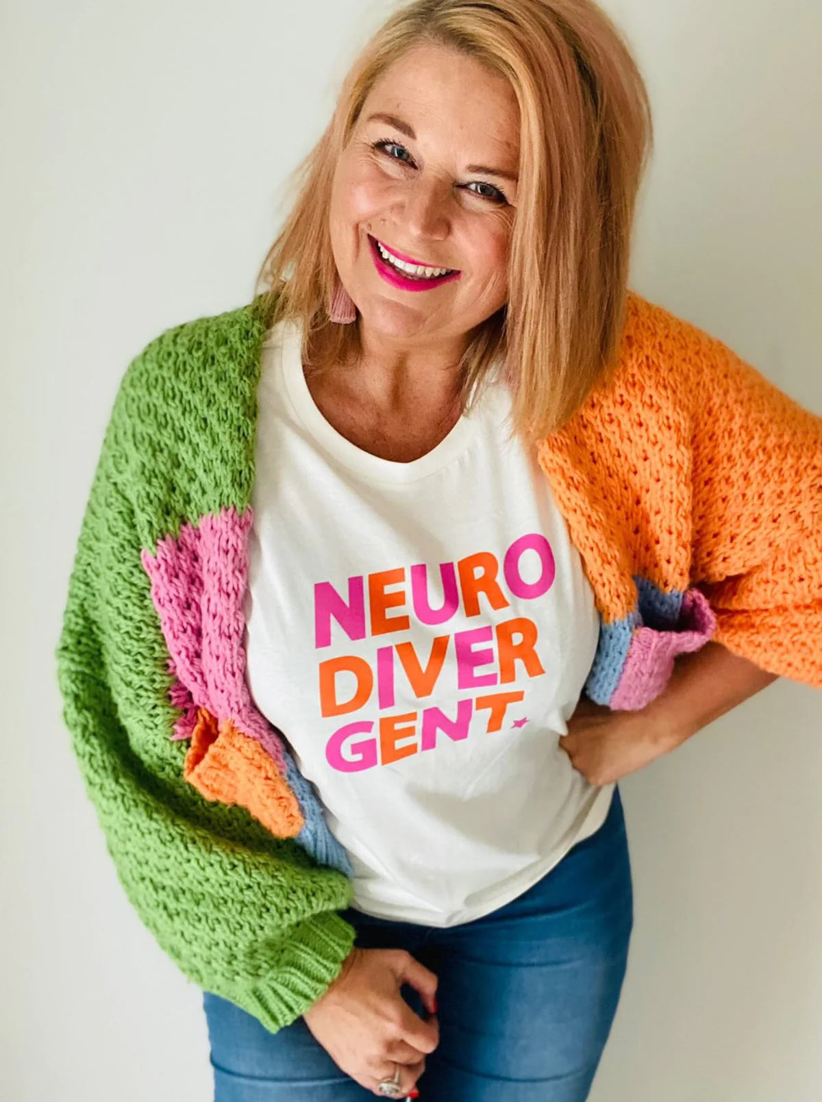 CONFETTI REBELS NEURODIVERGENT RED/PINK NATURAL TEE