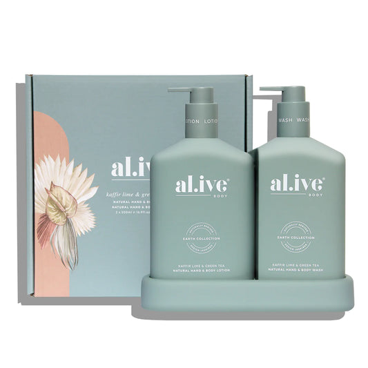 Al.ive Body WASH & LOTION DUO + TRAY - KAFFIR LIME & GREEN TEA