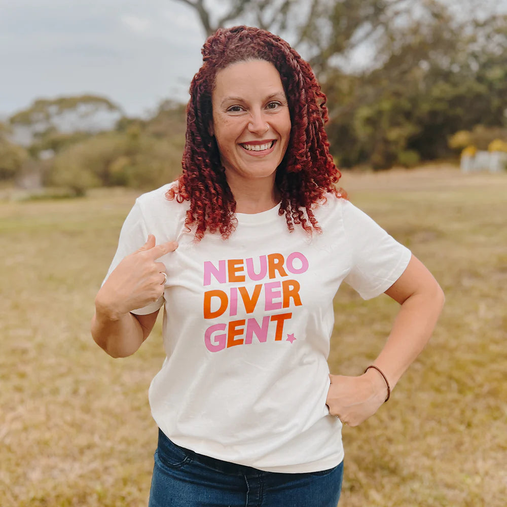 CONFETTI REBELS NEURODIVERGENT RED/PINK NATURAL TEE