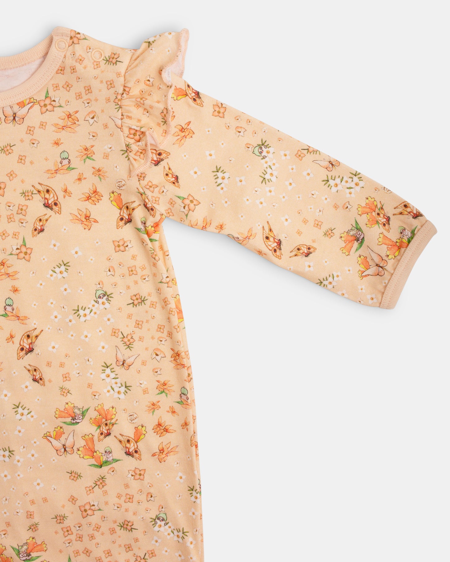 Walnut Melbourne May Gibbs Scout Frill Onesie - Peach Floral