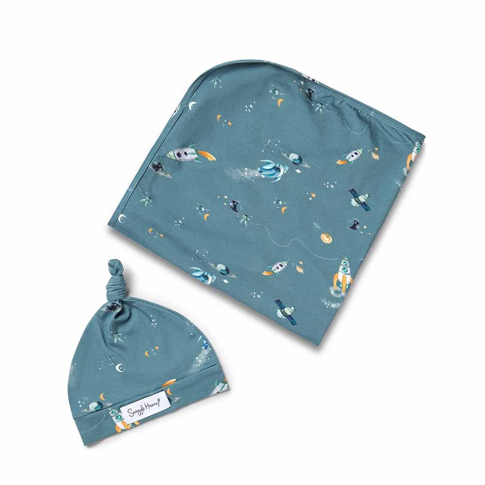 Snuggle Hunny Jersey Wrap & Beanie Set - Rocket