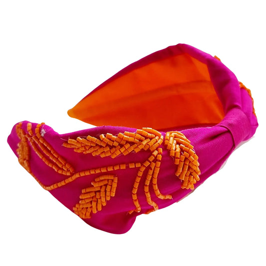 Zoda - Holley Beaded Headband  Hot Pink With Orange beads