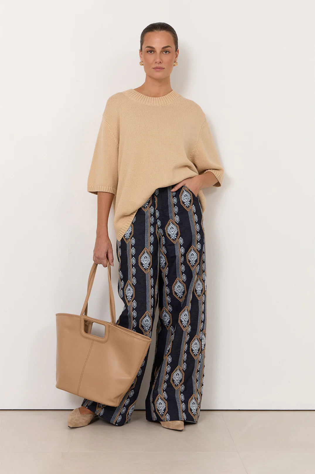 Adorne Avalon Lightweight Denim Embroidered Pant