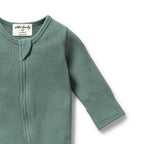 Wilson & Frenchy Pine Green Organic Waffle Zipsuit