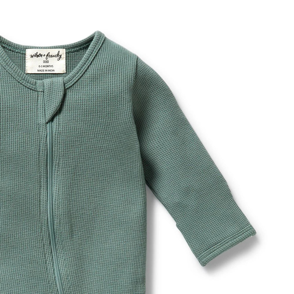 Wilson & Frenchy Pine Green Organic Waffle Zipsuit