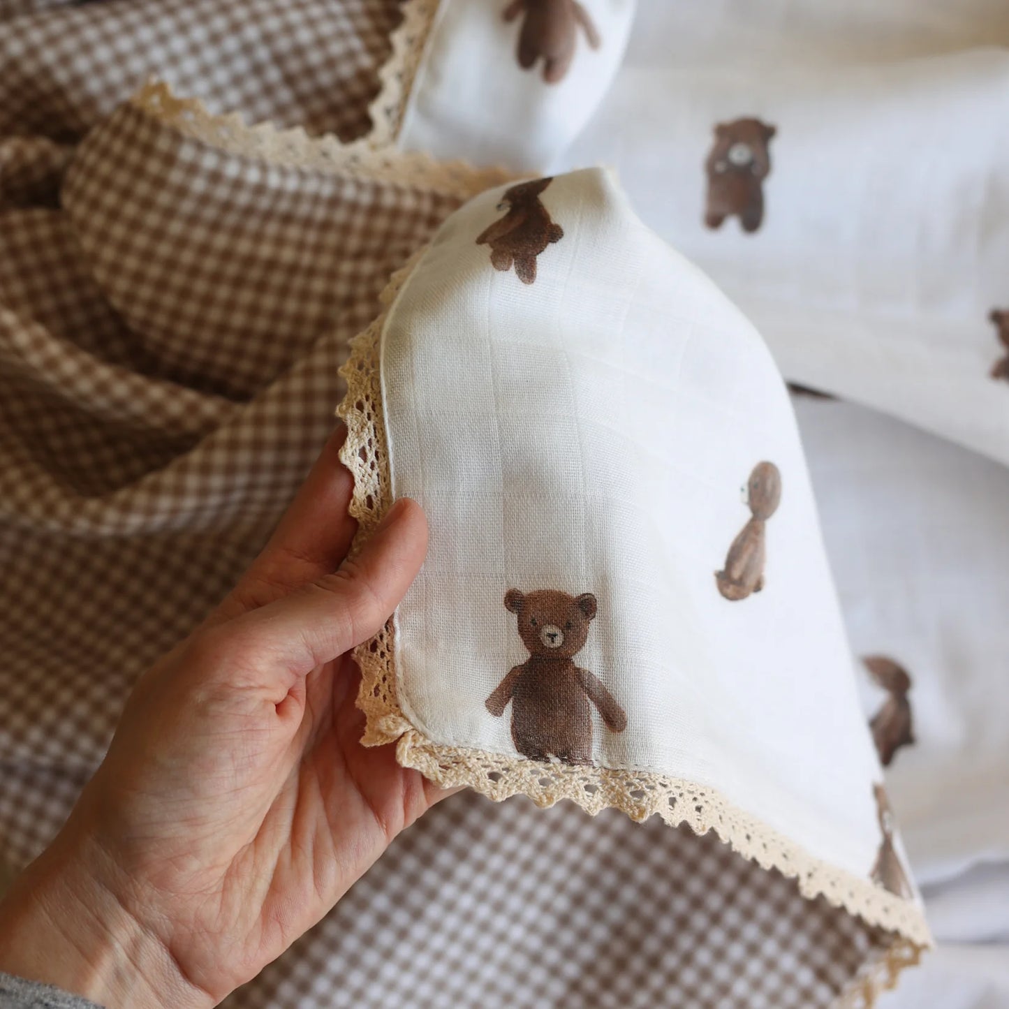 Fledge And Thread Baby Heirloom blanket - Teddy Bear