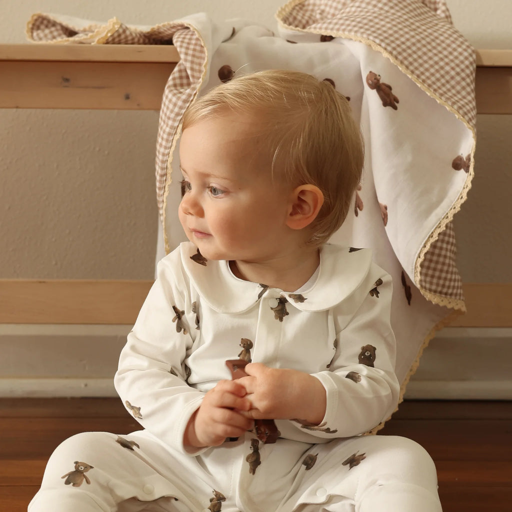 Fledge And Thread Cotton Babygrow - Teddy Bear
