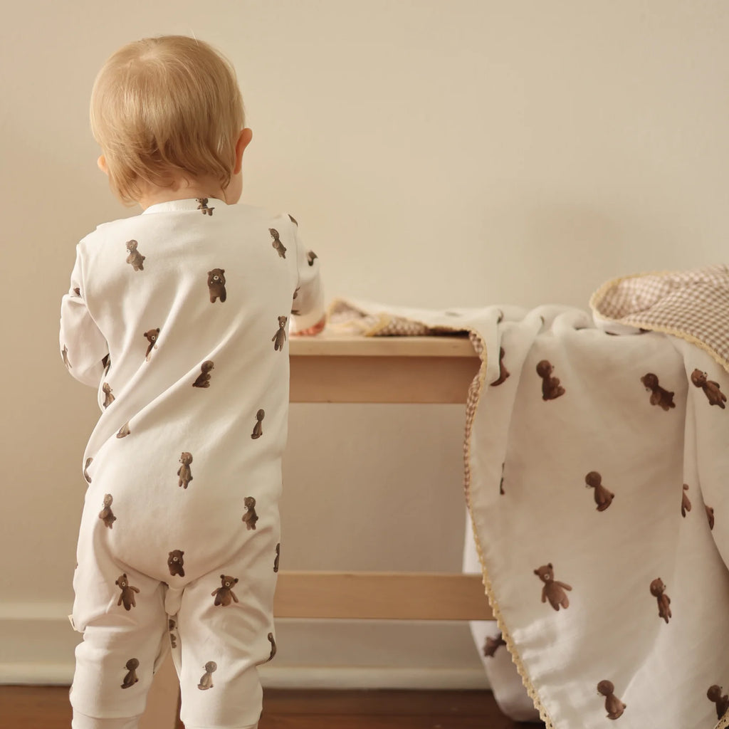 Fledge And Thread Cotton Babygrow - Teddy Bear