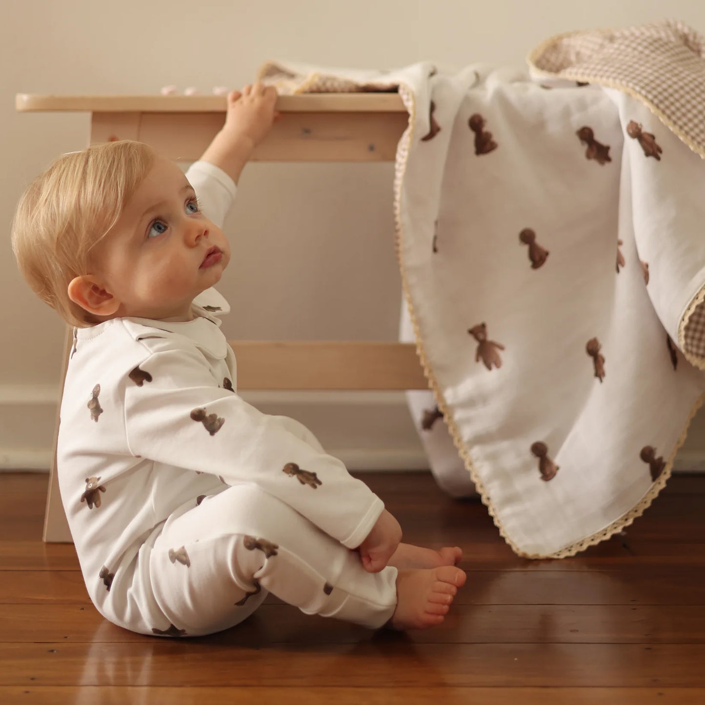 Fledge And Thread Cotton Babygrow - Teddy Bear