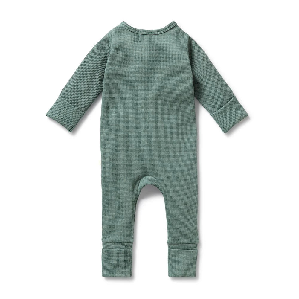 Wilson & Frenchy Pine Green Organic Waffle Zipsuit