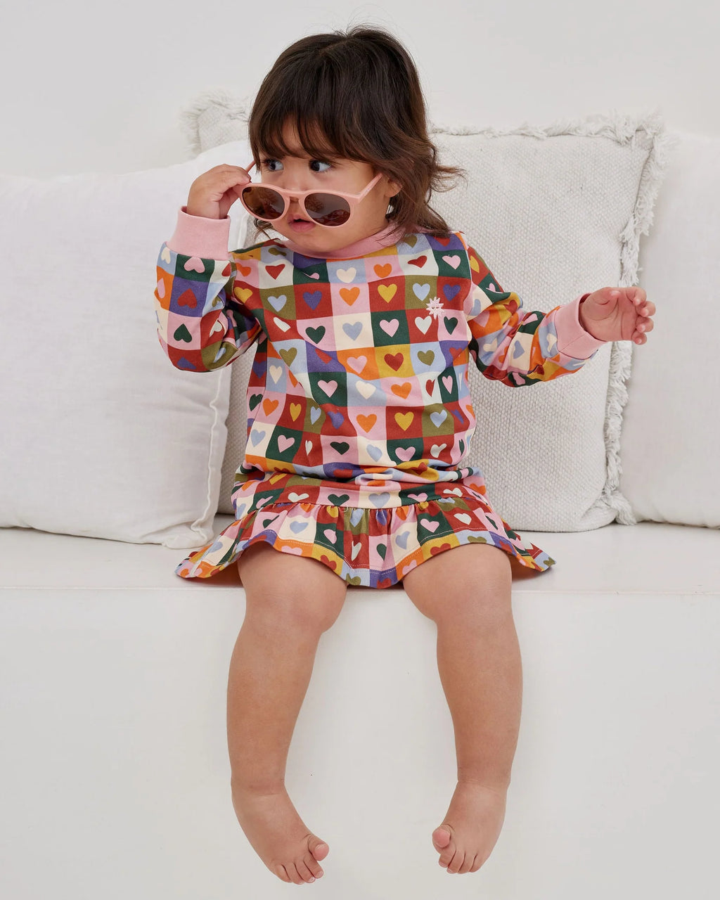 Kapow Kids Heart Checkerboard Drop Waist Dress