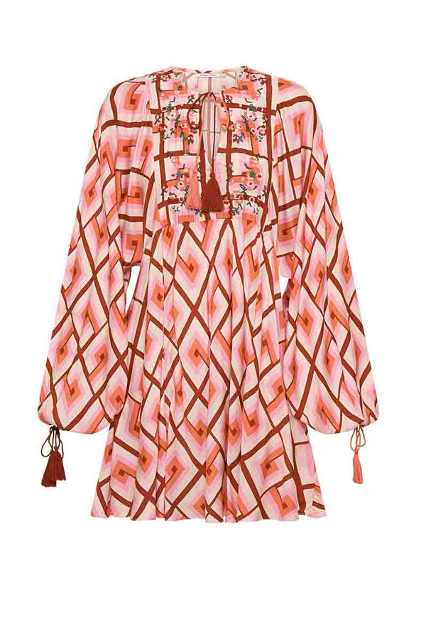 Bohemian Traders Geo Smock Mini Dress - Coral Hues