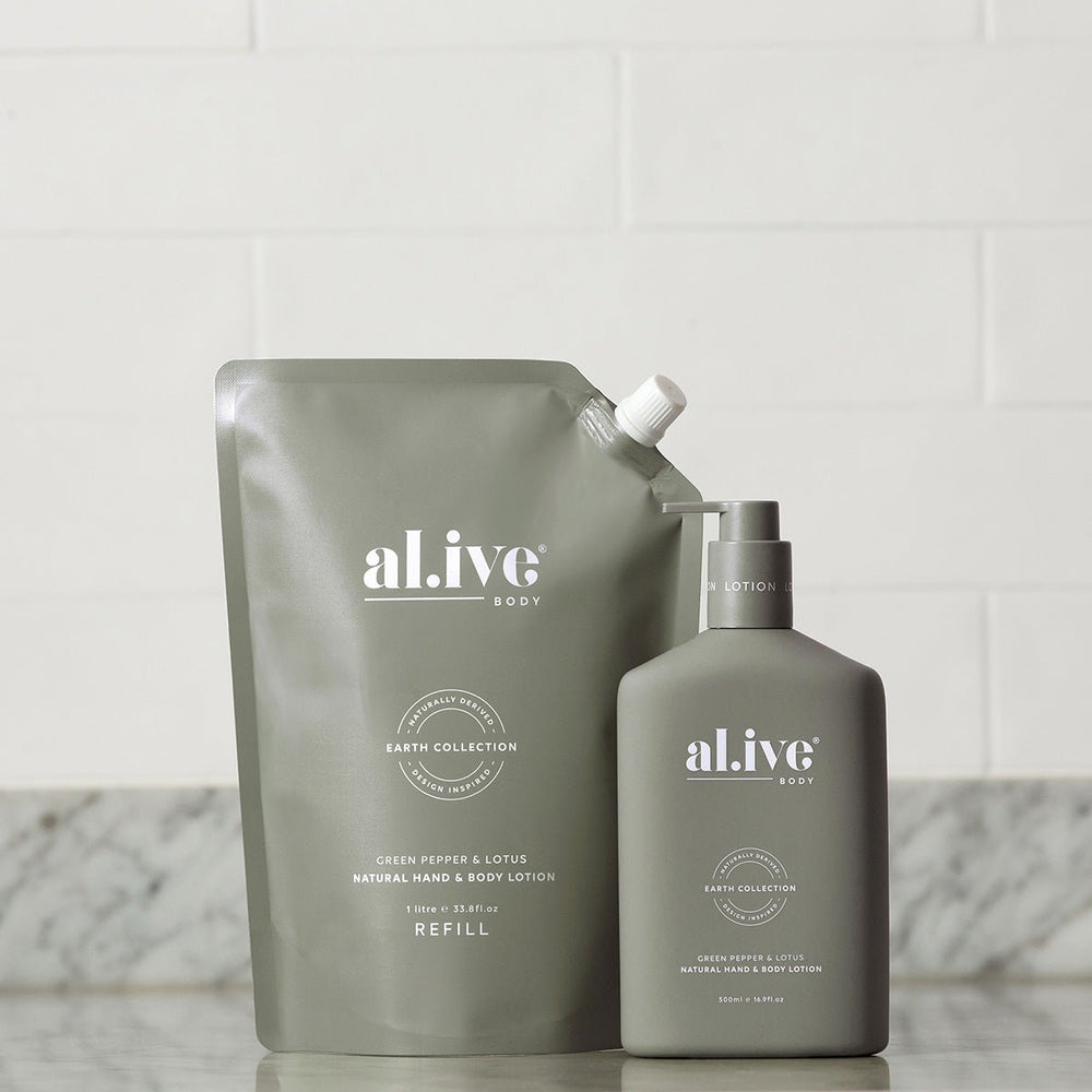 Al.ive Body 1 LTR LOTION REFILL - GREEN PEPPER & LOTUS